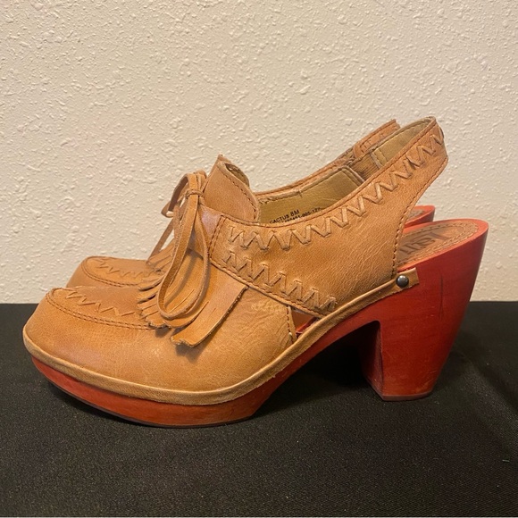 Latigo Cactus Tan Leather Wood Heel Slingback Lace Up Anthropologie 8 - Picture 2 of 6